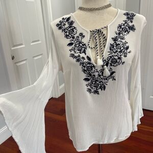 H&M Divided White Embroidered Tunic Blouse
